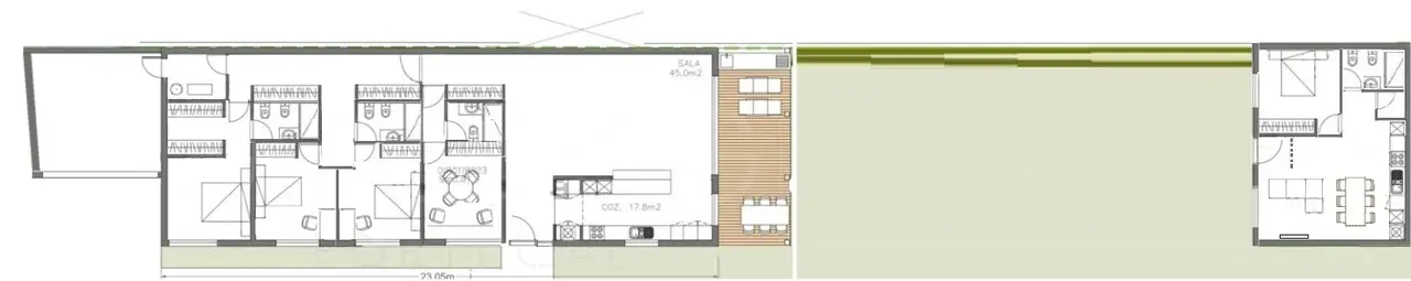 Planta mobiliada da moradia T4 com anexo (lote 1) — Eco Village Enxomil